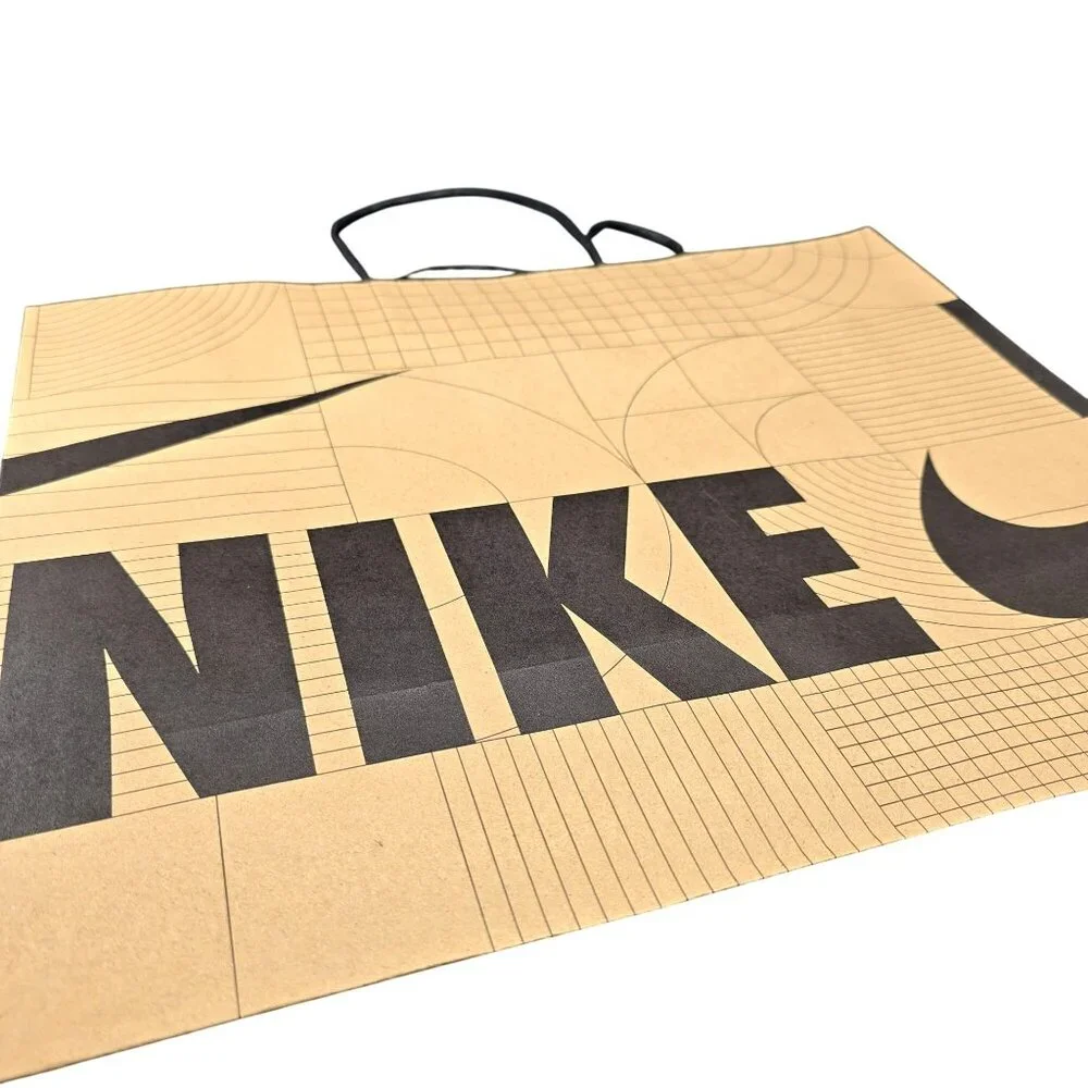 Nike Brown Recycled Paper Shopping Bag Tote Bold Logo Design Vr1030